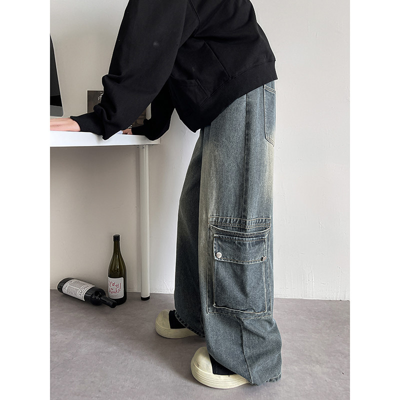 Trendy brand Pi Shuai work jeans men's autumn and winter new style straight washed distressed pants
