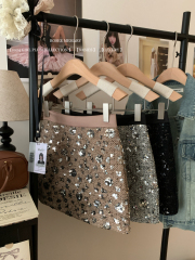 Actual shot of winter temperament, high-end skirt, niche and chic sequin flower Xiaoxiang A-line skirt