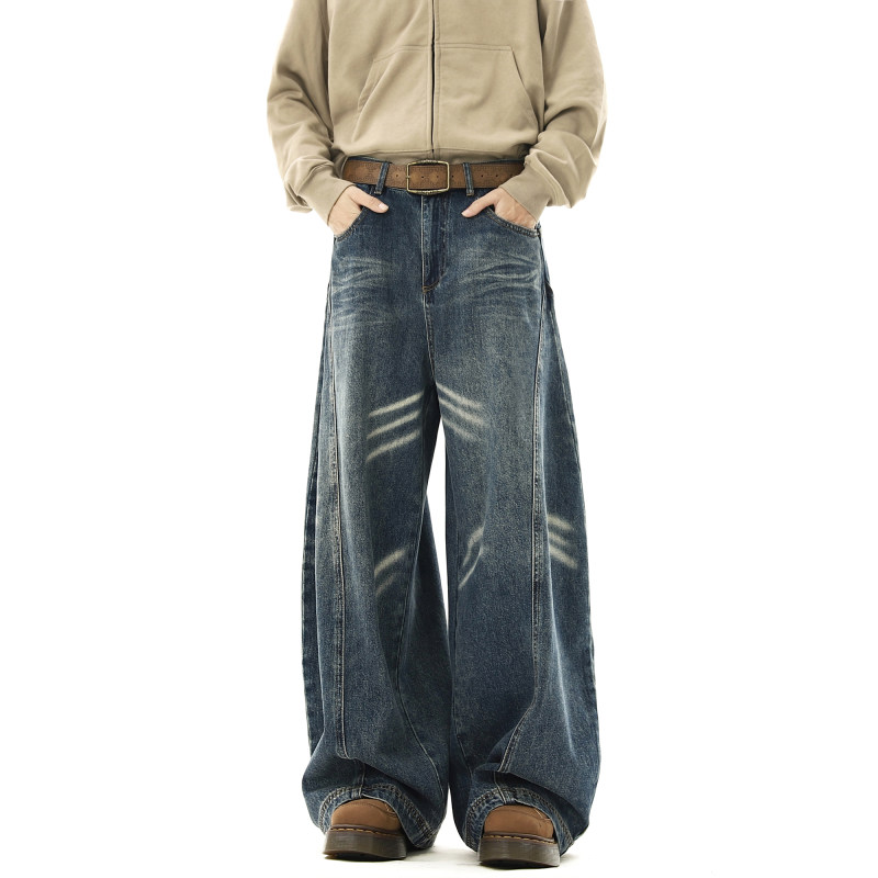 American retro curved jeans, wide-leg floor-length overalls, banana pants