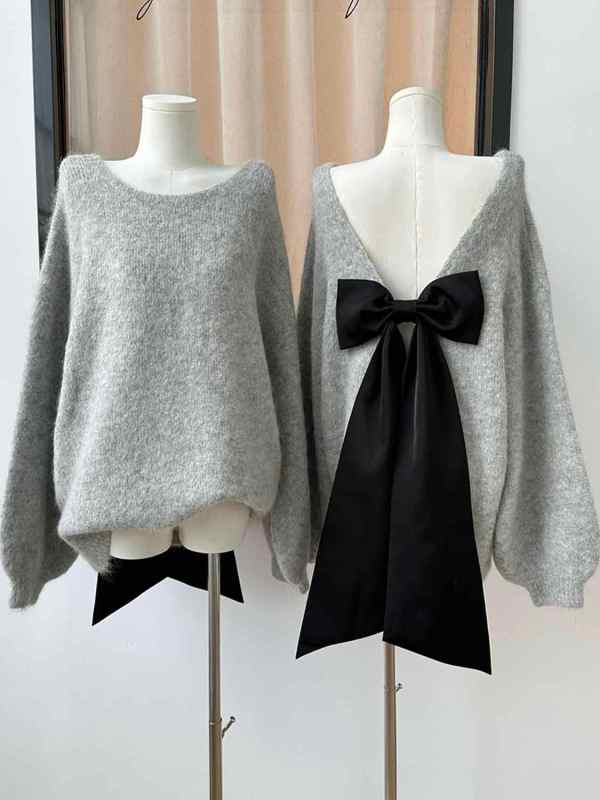 LATTITUDE/Yang Xiaolu bow soft fufu royal alpaca lazy style round neck sweater