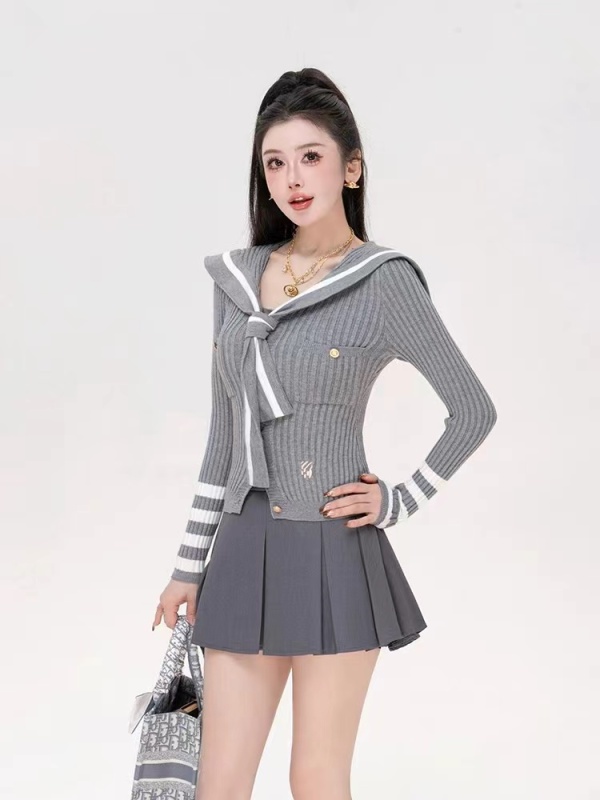 Early autumn striped sweater for women 2024 new spring and autumn knitted cardigan sweater jacket early autumn long-sleeved top for women