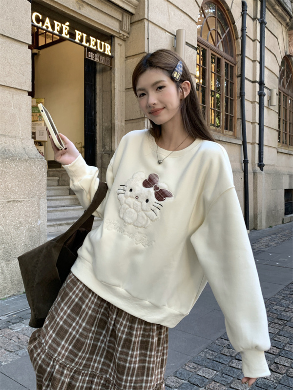 Sweet and cute bow embroidered velvet thick sweatshirt retro plaid cake skirt skirt