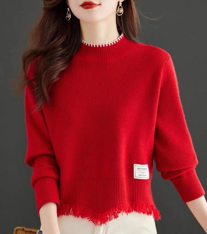 Wool sweater new women's autumn and winter fashion small short half turtleneck sweater solid color cashmere knitted bottoming sweater