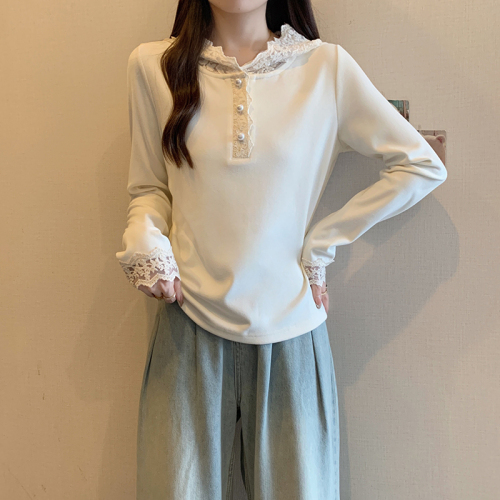 Real shot of 2024 new autumn and winter fat mm plus size women's French lace hooded thickened knitted bottoming shirt