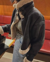 Original thickened 2024 winter new plush fur all-in-one motorcycle short jacket