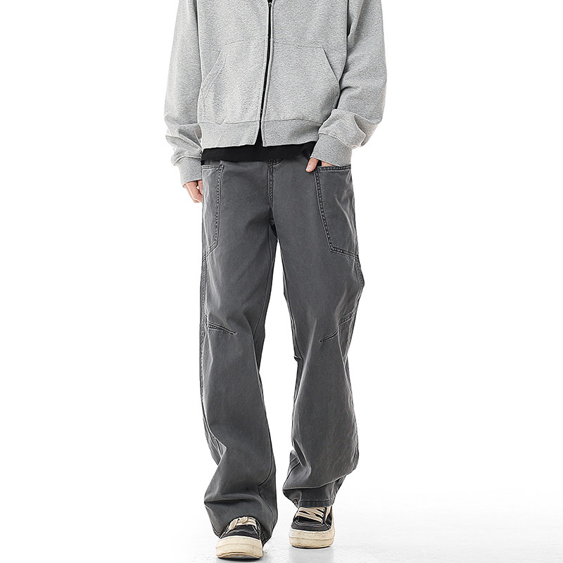Military green structural overalls trendy brand handsome straight wide leg pants