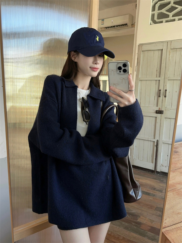 Actual shot~Round neck striped stretch T-shirt, large V-neck striped sweater, shorts, casual suit for women in autumn