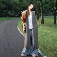 Gray long sweater jacket for women autumn and winter 2024 new Korean style lazy style high-end loose knitted suit