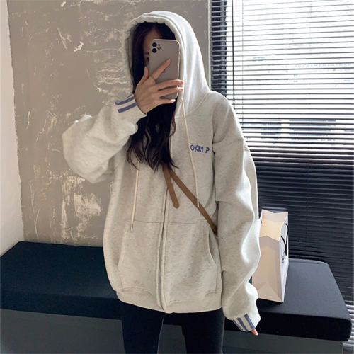 Autumn thin sweatshirt women's hooded drawstring top versatile