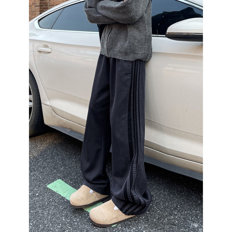 Style vibe high street sports pants straight striped casual pants trendy