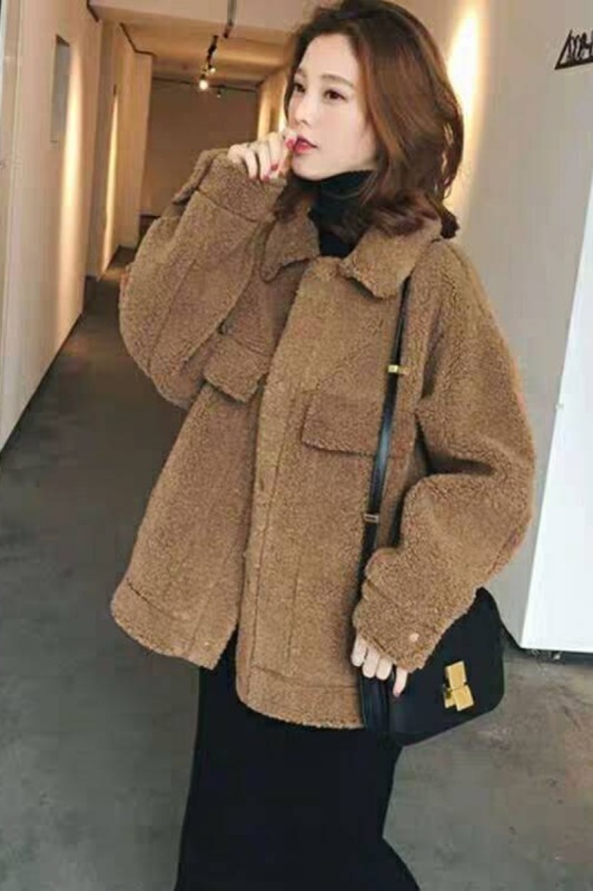 Winter new casual lamb wool thickened loose imitation cashmere jacket women's fur one-piece furry top