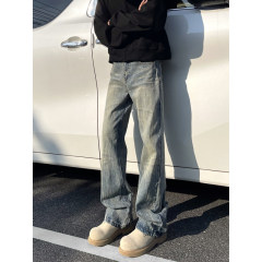 American retro bootcut straight slim washed jeans for men and women