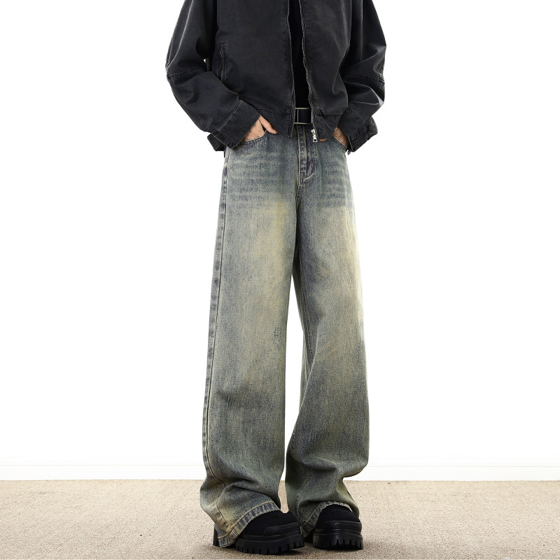 American retro blue straight wide leg jeans loose pants