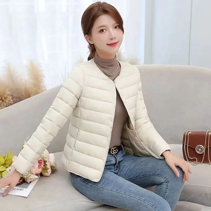 Quality Inspection Official Photo New Winter Cotton Coat Lightweight Short Down Down Coat Women's Round Neck Cotton Jacket Warm Slim Jacket Trendy