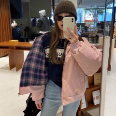 Winter Korean 2024 winter loose design American retro contrasting plaid double-sided down jacket for women