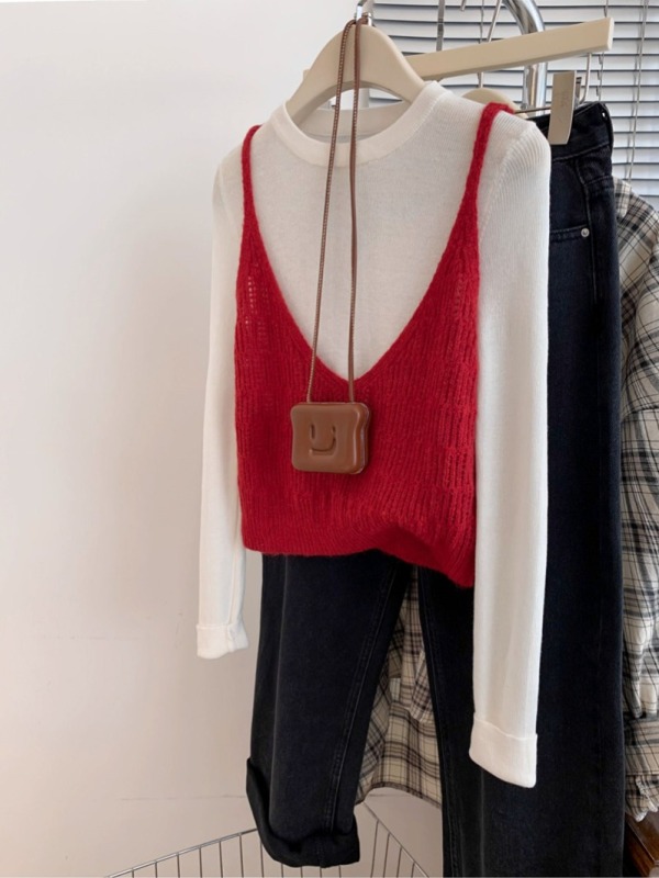 Stacking camisole women's spring new Korean style slim-fitting short simple slimming versatile tops with western style for age reduction