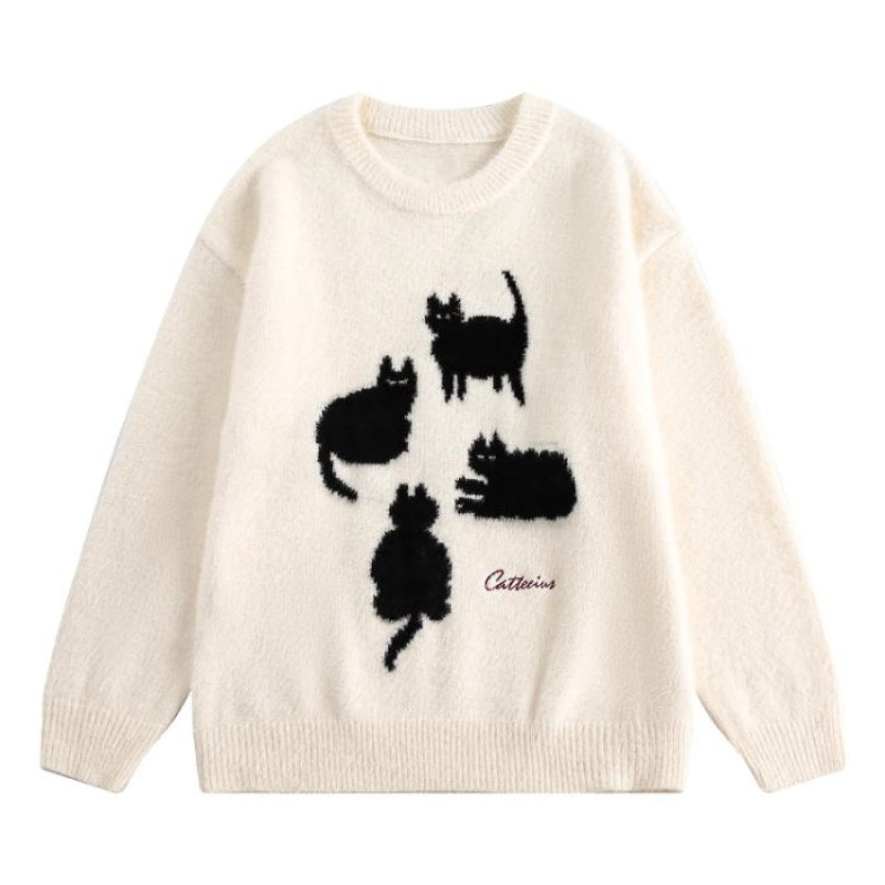 Imitation mink velvet cat silhouette imitation mink velvet sweater for women round neck loose knitted sweater top