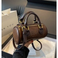 Niche design bag for women 2024 new fashion Boston bag handheld round bag high-end cylindrical crossbody bag