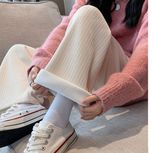 Velvet thickened corduroy autumn and winter 2024 high waist drape straight plus velvet casual pants