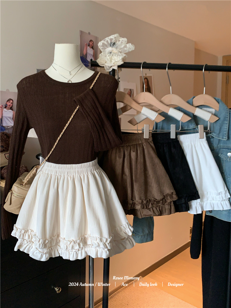 Real shot 2024 retro lace cake skirt women's autumn and winter new puffy skirt anti-exposure short skirt