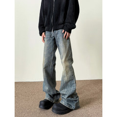 American washed retro blue jeans for men in autumn and winter new high street straight slim cleanfit slightly flared long pants