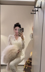 French high-end ladylike skirt women's autumn and winter velvet lace waist dress slim bottoming long skirt