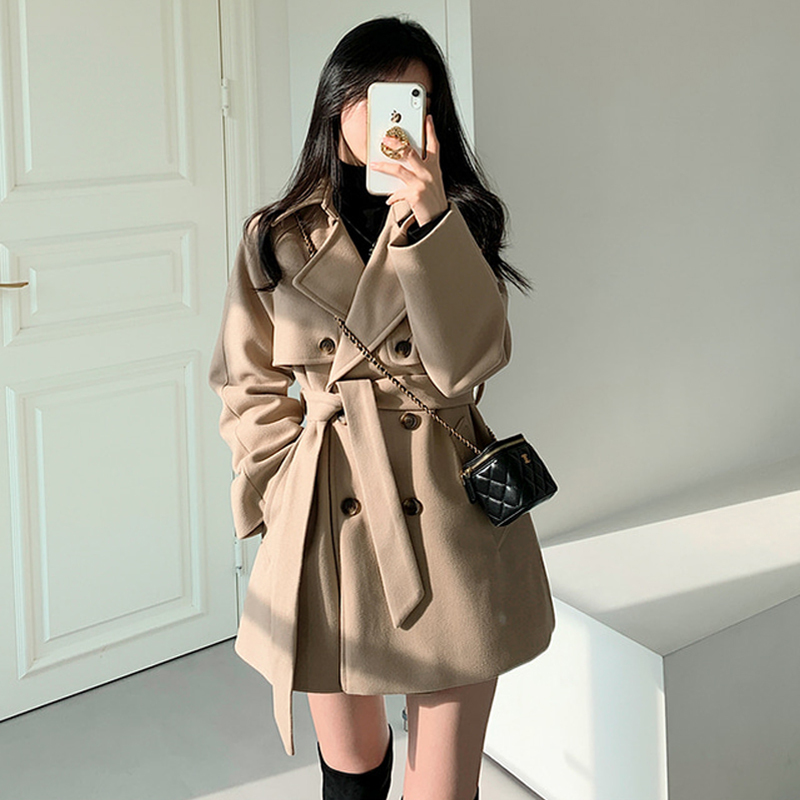The size has been updated Korean chic French style windbreaker style woolen coat