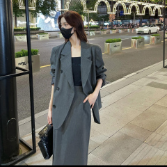High-end casual suit set 2024 autumn new simple design suit jacket skirt two-piece set