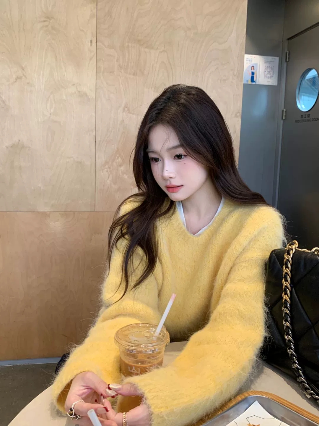 Cream yellow sweater women's winter milk fufu loose soft waxy lazy style sweater round neck mink velvet thickened top