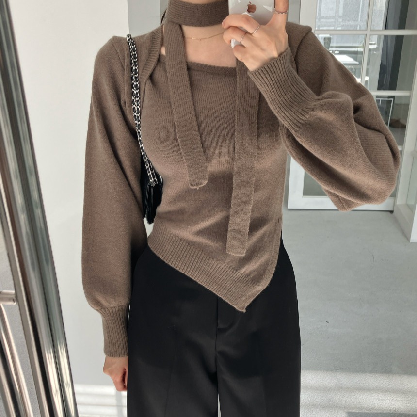 Korean chic winter design slit streamers warm thickened long-sleeved sweater