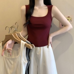 Real shot real price 2024 autumn and winter plus size women's new style fat girl slimming U-neck versatile vest suspender