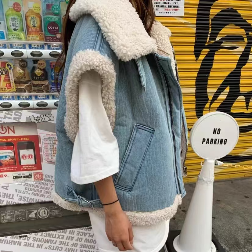 2024 new style lapel zipper versatile lamb hair vest