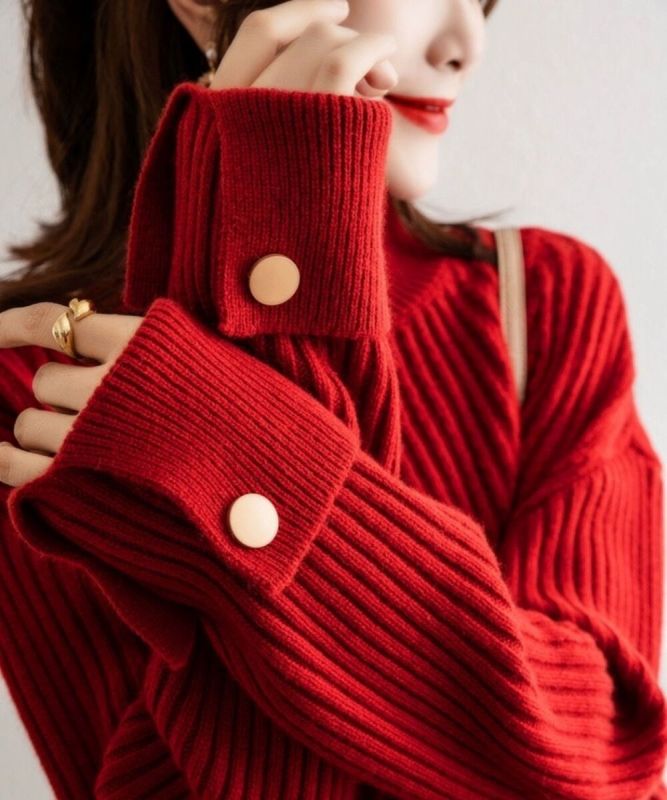 New semi-high round neck design cuffs cashmere sweater sweater for women 2024 autumn and winter high-end versatile tops