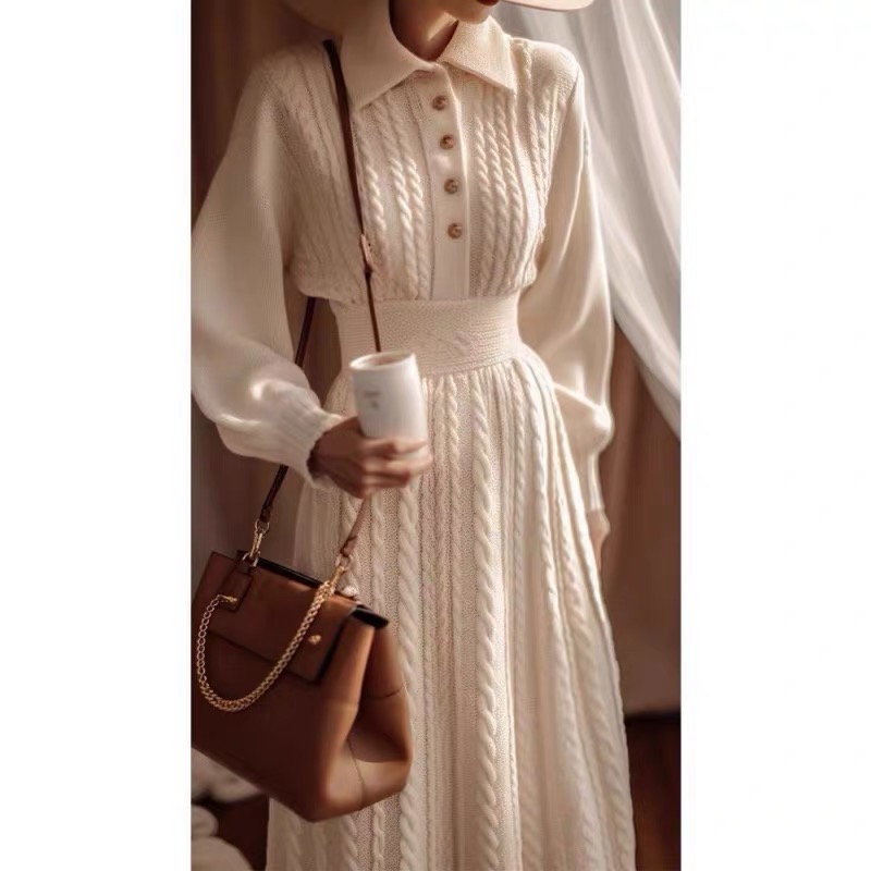 Off-white coat inner dress autumn and winter small long knitted sweater skirt high-end exquisite bottoming skirt for women