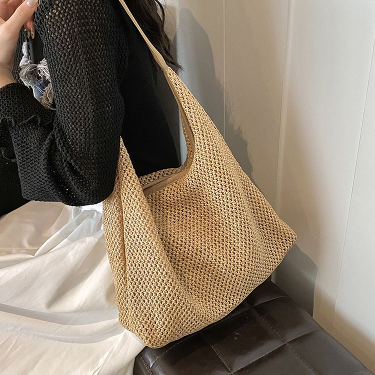 Japanese straw tote bag 2024 new style personalized fashion shoulder bag large capacity woven beach bag shopping bag for women