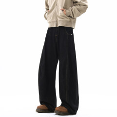 American Retro Scimitar Pants Men's Wide Leg Loose Black Denim Jeans