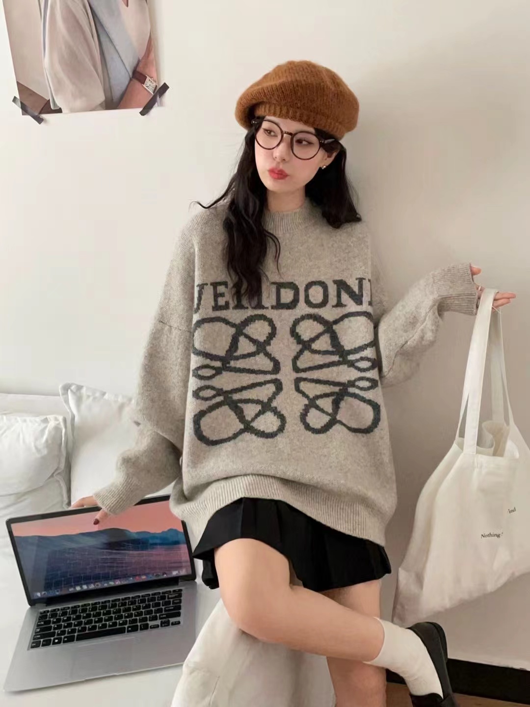 Sweater Women's Autumn and Winter 2024 New Lazy Style Fashion Loose Embroidered Sweater Top