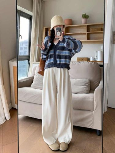 White Lazy Style Yamamoto Pants Women's Loose and Slim Autumn and Winter Relaxed Corduroy Casual Velvet Wide Leg Pants