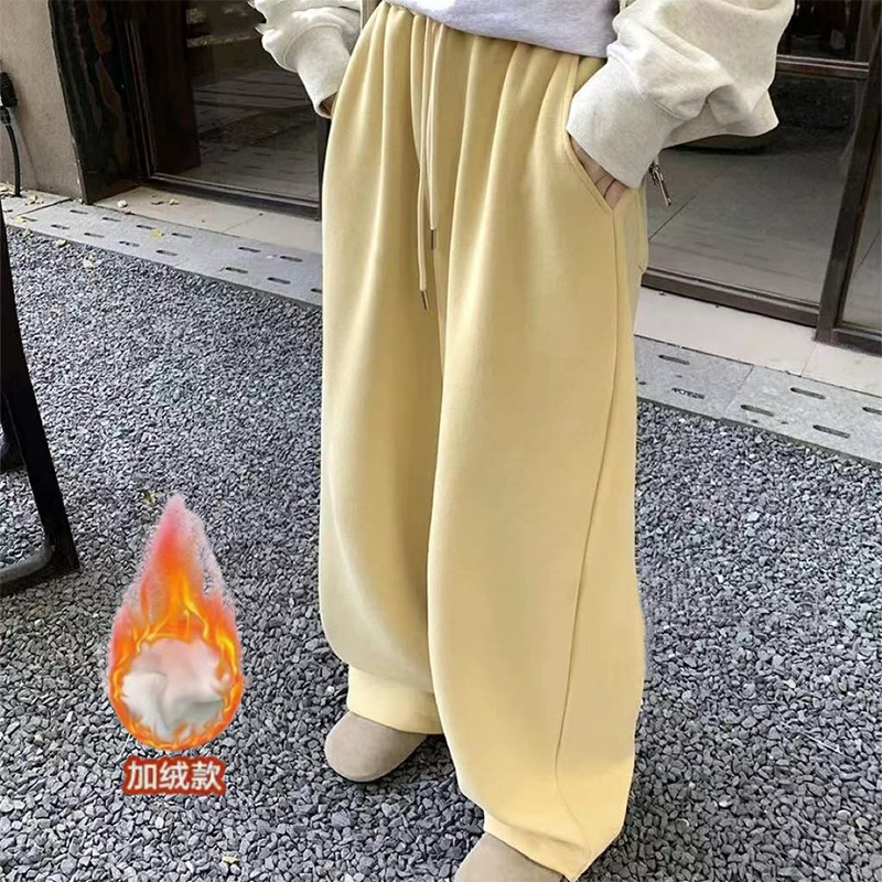 Quality Inspection Official Picture New Style Velvet Thickened Banana Pants Trousers Trendy Casual Pants Sports Straight Leg Wide Leg Pants Women