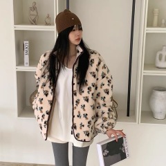 Korea Dongdaemun 2024 autumn and winter new floral lamb velvet and cotton jacket