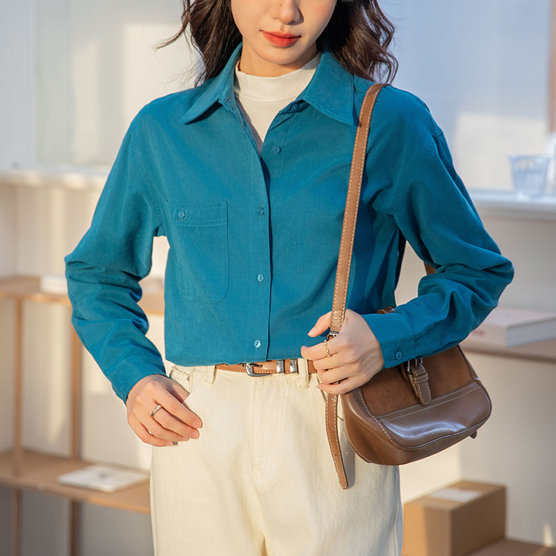 2024 real shot new versatile soft velvet slimming autumn and winter commuting inner layering wear brushed shirt for women
