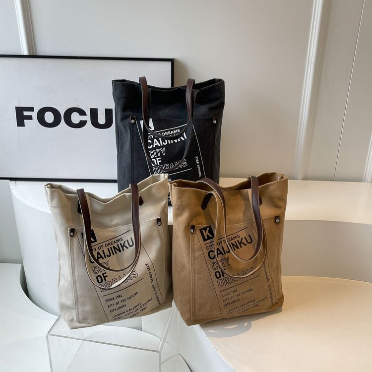Canvas bag customization 2024 new bag women's retro fashion shoulder bag college student class commuting canvas bag