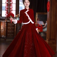 New Chinese Style Toast Dress Autumn/Winter Bridal Gown 2024 New Arrival Advanced Feeling Women's Heated Winter Return Door Dress