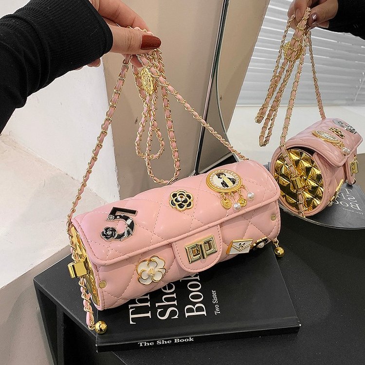 Small bag chain rhombus pen holder bag badge personalized women's bag new Korean style fashion bag lock shoulder