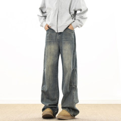 American retro blue loose straight jeans floor mopping pants