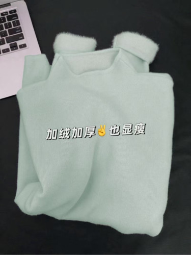 Small stand-up collar fufu soft waxy knitted long-sleeved bottoming shirt for women winter plus fleece sweater autumn simple top inner wear