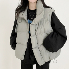 Korean style college style autumn and winter high collar thickened cotton coat large size loose vest loose zipper