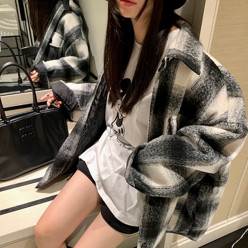 Woolen coat, thickened loose mid-length coat with detachable hood