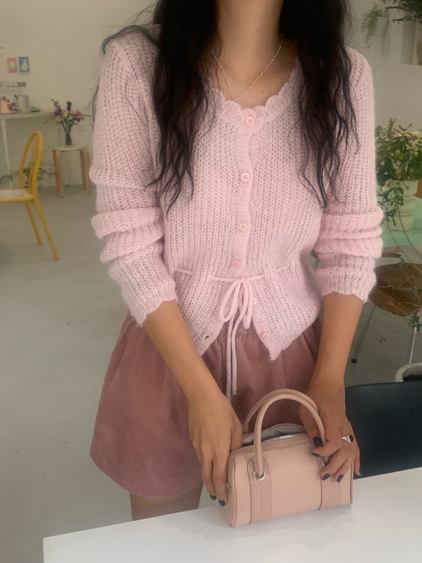 Size update Korean ins Autumn gentle single-breasted strap ruffle long-sleeved sweater