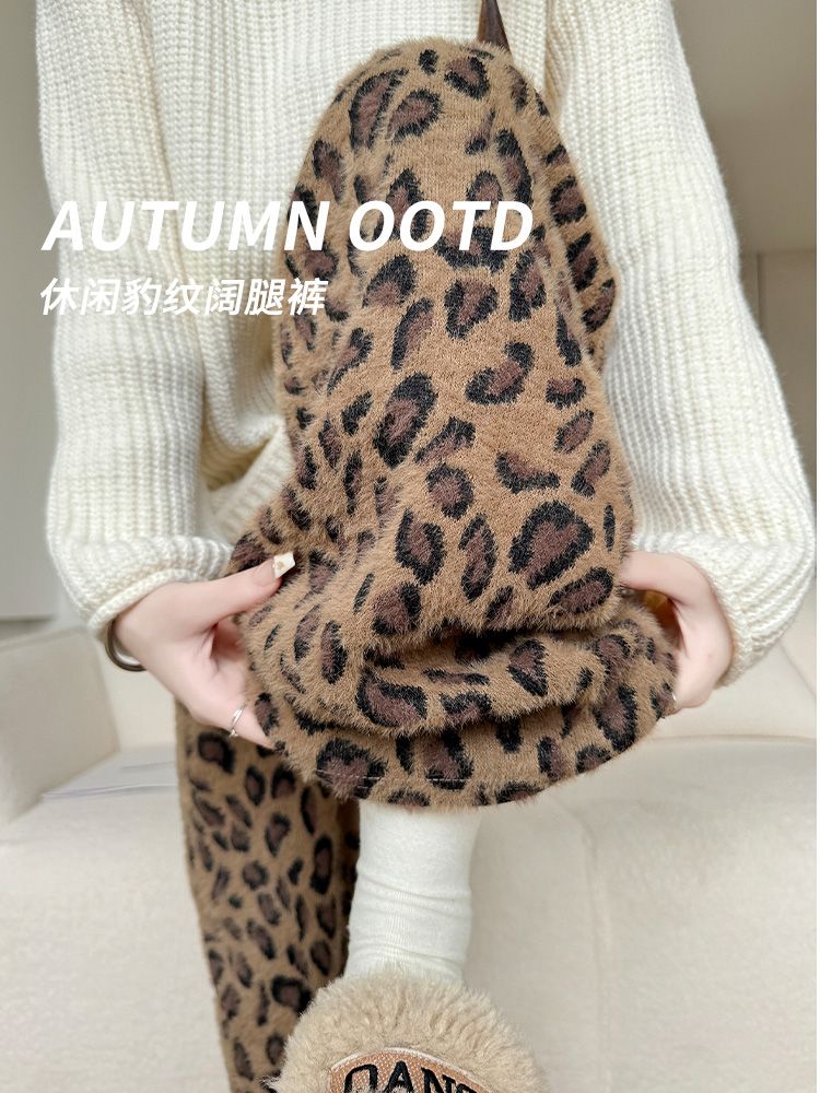 Brown warm wide-leg pants for women autumn and winter 2024 new high-waisted casual slim slim straight-leg floor-length pants